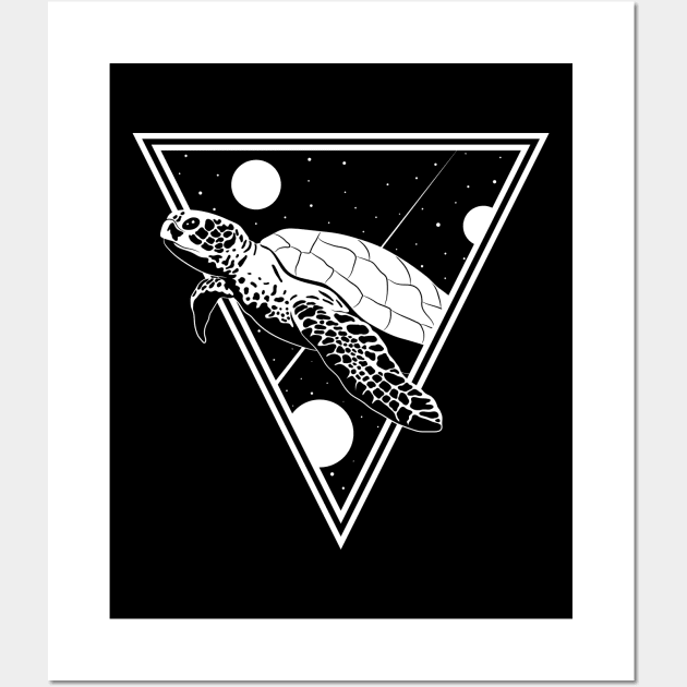 Space Turtle White Wall Art by Drippn